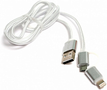 Кабель PowerPlant USB – microUSB + Apple Lightning 1 м серебристый (KD00AS1290) 