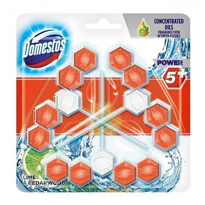 Средство для унитаза Domestos Блок для очистки Power 5+ лайм и кедр 2x55 г 