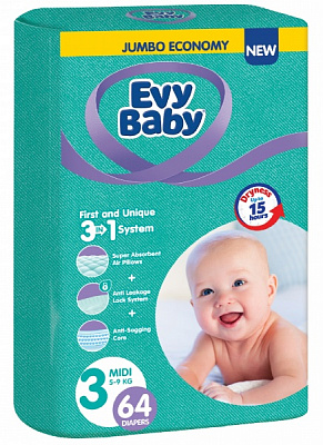 Підгузки Evy Baby Midi 5-9 кг 64 шт.