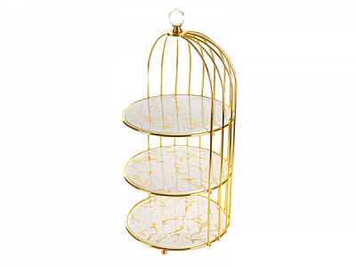 Фруктовниця триярусна Marble White 20 см 926-001 Lefard