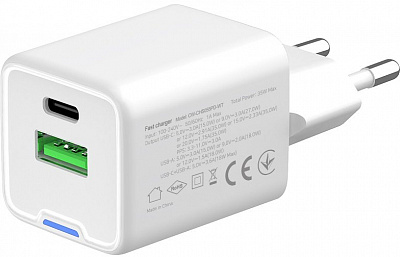 Сетевое зарядное устройство ColorWay GaN Mini 35W PD Port PPS USB (Type-C PD + USB QC4.0) белое (CW-CHS055PD-WT)