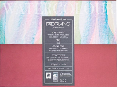Склейка-блок для акварели Watercolor  A4 24x32 см 200 г/м² 20 листов Fabriano