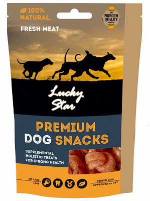 Лакомства полувлажные для собак Lucky Star гантельки с мясом утки на прессованной кости из сыромятной кожи 6 см 85 г