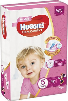 Підгузки Huggies Ultra Comfort 5 12-22 кг 42 шт. для дівчинки