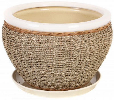Горшок керамический Плетеный круглый 22,6л бежевый (2598б п) 