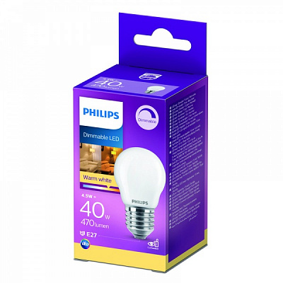 Лампа світлодіодна Philips FIL DIM P45 4,5 Вт E27 2700 К 220 В прозора 929002430266