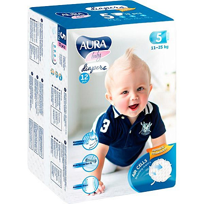Подгузники Aura 5 11-25кг 12 шт.