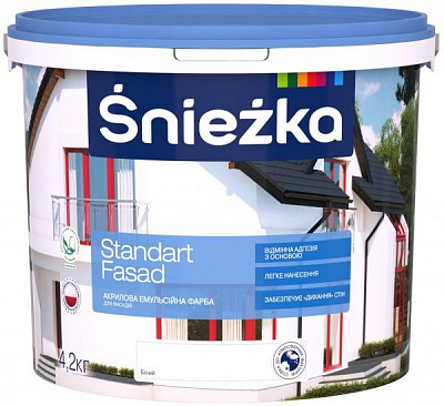 Краска акриловая водоэмульсионная Sniezka Standart Fasad мат белый 3л 4,2кг 