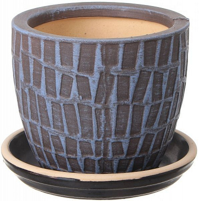 Горшок Viet Thanh Ceramic с блюдцем кладка 16х14 см VT.11558-3 круглый коричневый 