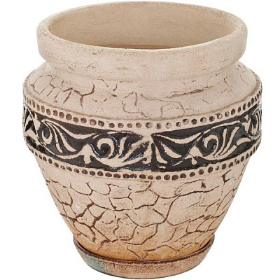 Горщик шамотний Грецький малий круглий 14л бежевий із коричневим