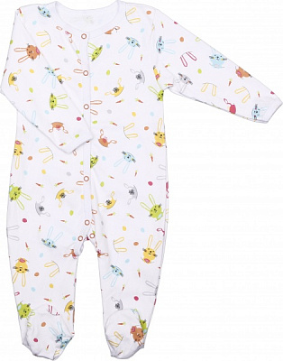 Комбинезон для девочки Маленькие люди с принтом кролики р.74–80 белый 