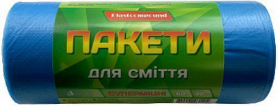 Мішки для побутового сміття Plastcompound блакитні міцні 60 л 20 шт.