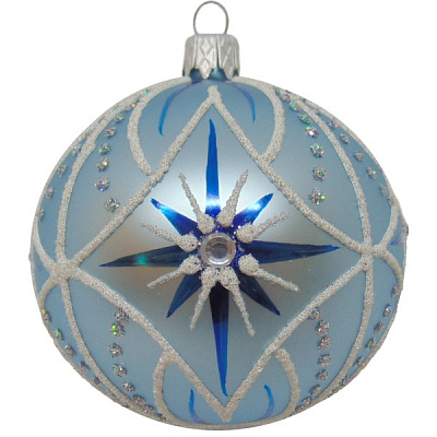 Шар новогодний стеклянный d80 9176 голубой с синим