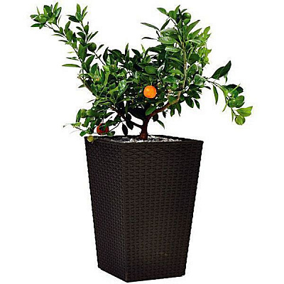 Горшок пластиковый Large Rattan Planter квадратный 145л коричневый 
