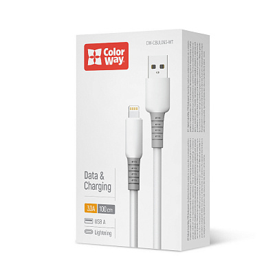 Дата-кабель ColorWay USB - Apple Lightning (liquid silicone) 3А 1 м white (CW-CBUL093-WT)