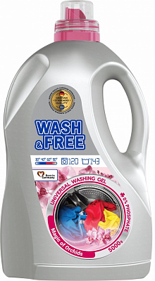 Гель для машинной и ручной стирки Wash&Free универсальный Магия орхидей 5 кг