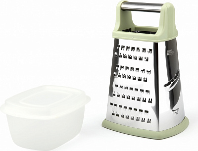 Терка четырехгранная Smart Kitchen by Flamberg с контейнером Nature Avocado Green 21 см