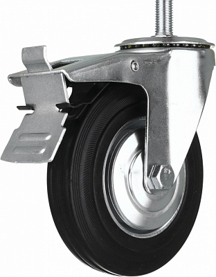 Колесо d160 мм гумове поворотне з гальмом і різьбовим штирем M16