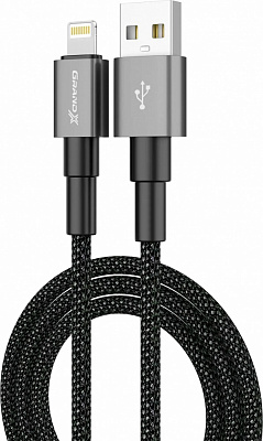 Кабель Grand-X USB — Lightning 1 м чорний (PL-08)