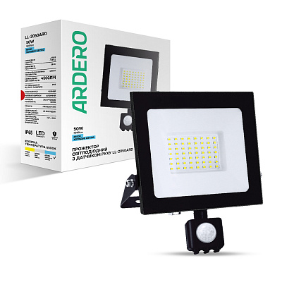 Прожектор с датчиком движения ARDERO 6500K 50 Вт IP65 черный LL-2050ARD
