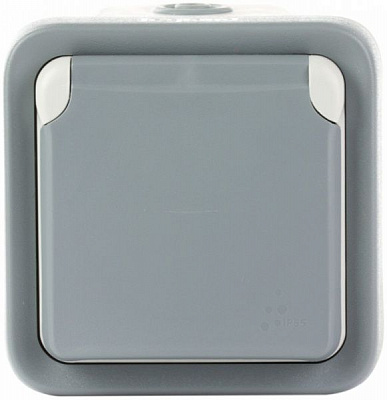 Розетка с заземлением Legrand Quteo 2К+З 16А 250 В IP55 без шторок с крышкой серый 69733