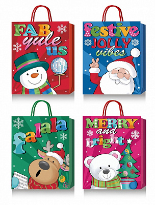 Пакет подарочный новогодний с широким дном 31x37x26 см премиум класса Happycom International