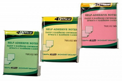 Бумага для заметок с липким слоем 76х102 мм 100 лист. неон цвет в ассортименте 4-425 4Office