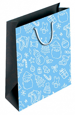 Пакет подарочный Новый год 400x300x170 мм голубой ПБС