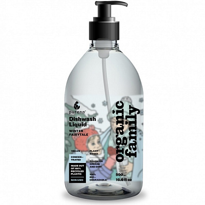 Средство для ручного мытья посуды ORGANIC FAMILY Winter fairytale sensitive с яблоком и зеленым чаем 0,5л