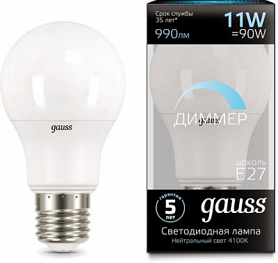 Лампа світлодіодна Gauss Black DIM 11 Вт A60 матова E27 220 В 4100 К