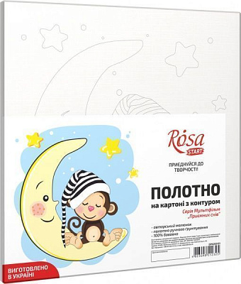 Холст на картоне с контуром Приятных снов 20х20 см Rosa Start 