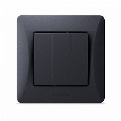Вимикач триклавішний Videx Binera без підсвітки чорний графіт VF-BNSW3-BG