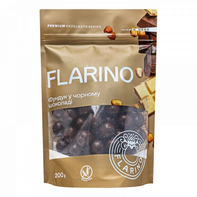 Фундук Flarino жареный в черном шоколаде д/п 200 г 