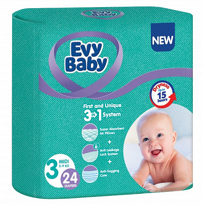 Подгузники Evy Baby Midi 5-9 кг 24 шт.