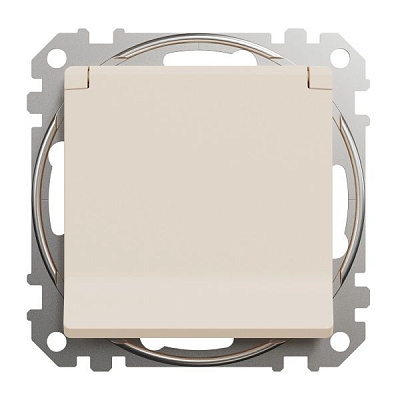 Розетка силовая с заземлением Schneider Electric Sedna Design со шторками с крышкой бежевый SDD112024