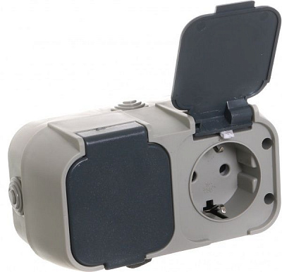 Розетка подвійна із заземленням UP! (Underprice) Vesta без шторок сірий HSN-SCP.H2B54G2WGC-GR