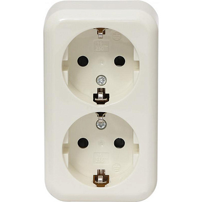 Розетка двойная с заземлением Expert Power без шторок кремовый HSN-SCP.H3A20G2WG-CR