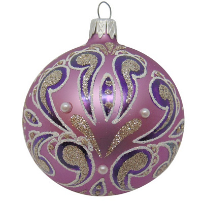 Куля новорічна d80 рожева з малюнком 9780