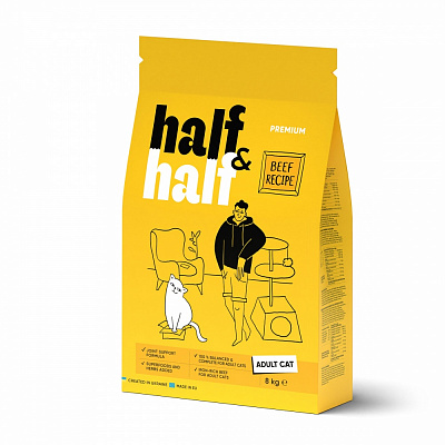 Корм сухий для дорослих котів Half&Half з яловичиною 8 кг