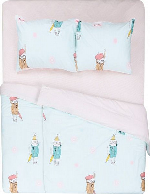 Комплект постільної білизни Smart cat сімейний світло-рожевий із малюнком