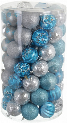 Набор елочных шаров пластиковых Люкс синий d80 мм 75 шт./уп. 