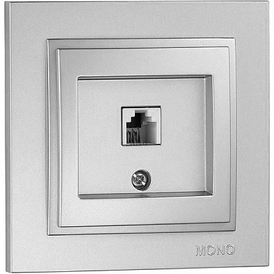 Розетка телефонна із заземленням Mono Despina без шторок без кришки срібний 102-212105-124