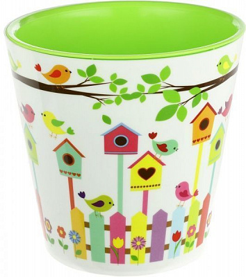 Горшок пластиковый Алеана Деко Птички круглый 1л белый с салатовым 