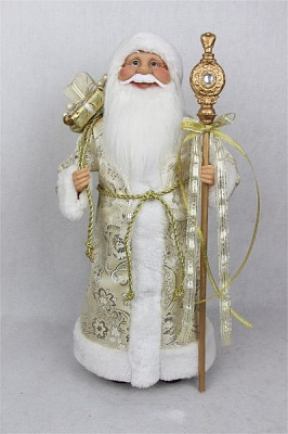 Декоративная фигура Дед Мороз с посохом в золотой шубе 46 см 