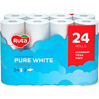 Туалетная бумага туалетная бумага Ruta Pure White 24рул 3ш білий трехслойная 24 шт.