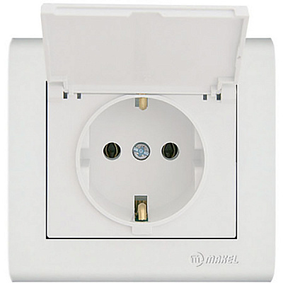 Розетка із заземленням Makel Manolya з кришкою білий 41001029
