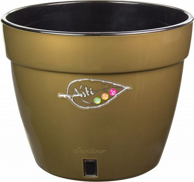 Горщик пластиковий Santino Асти круглий 6л золотистий/чорний