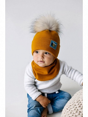 Комплект шапка + снуд для мальчиков Dembo House Рожден р.46 горчичный 22.01.019 