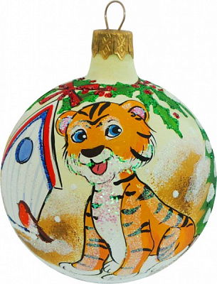 Шар новогодний d80 мм K-1420-12-80 Тигр разноцветный