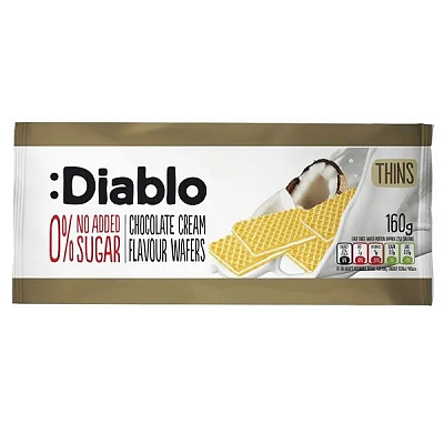 Вафли DIABLO с начинкой со вкусом кокоса без добавления сахара 160 г 